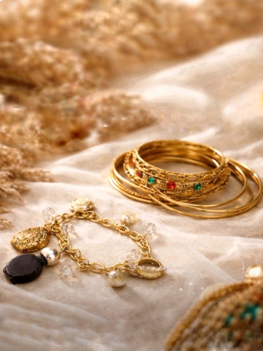 Vintage Boho Bangles and Charm Bracelet